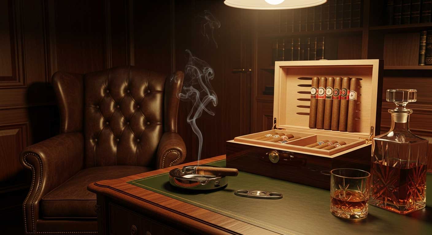 シガーカッター、トーチライター、ヒュミドール、葉巻用灰皿のセット