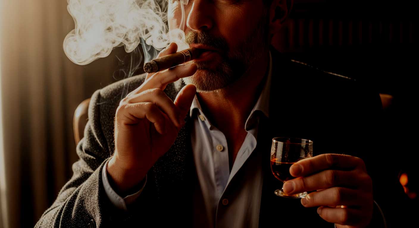 夕暮れ時に葉巻を楽しむ落ち着いた雰囲気のテーブル